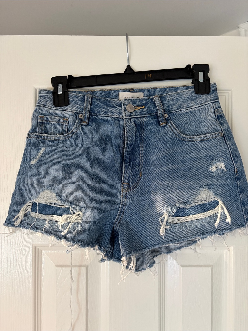 Denim Distressed High-Rise Women's Shorts - Light Blue